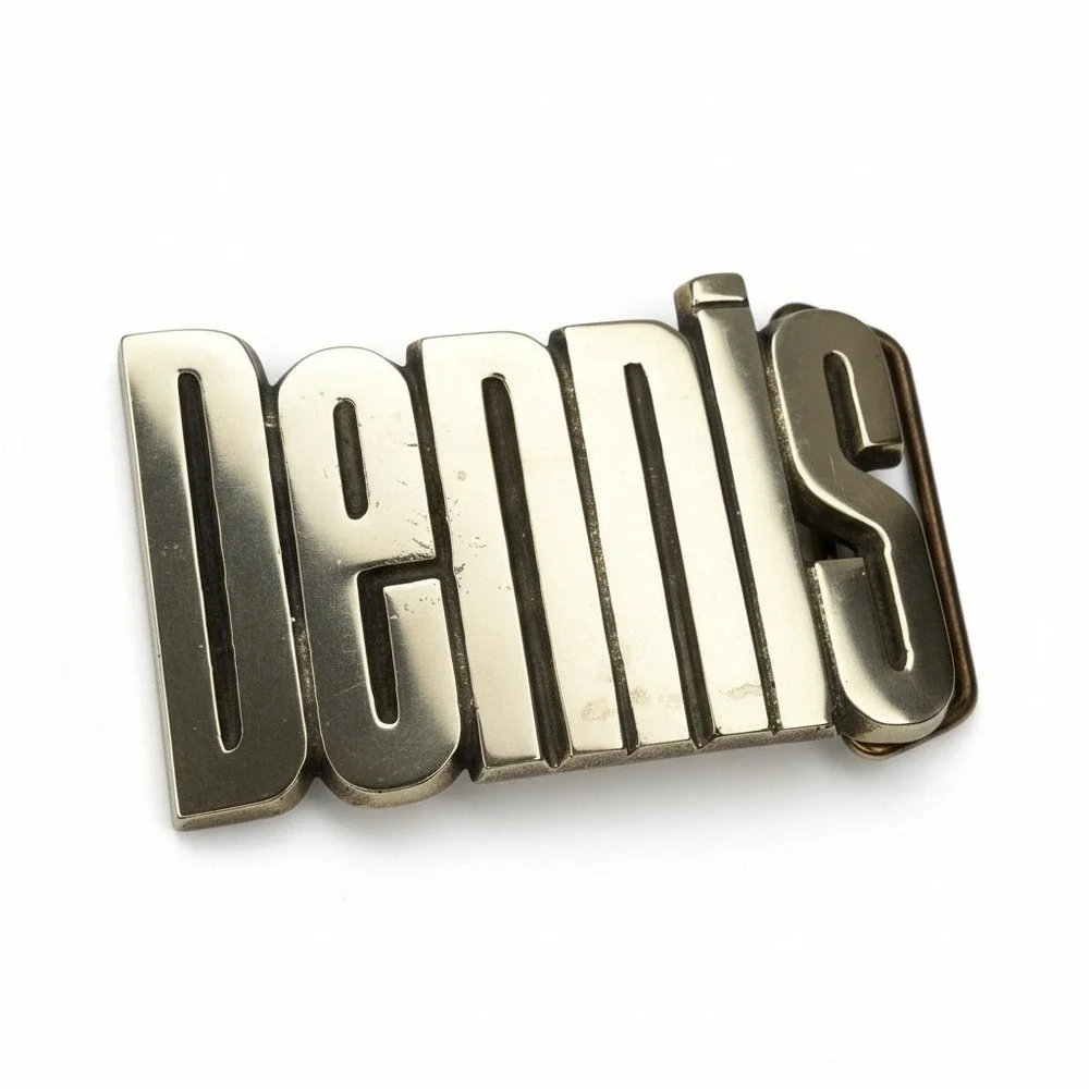 Baron Belt Buckle DENNIS Gold Brass Vintage 1978 Name Plate Western 4311